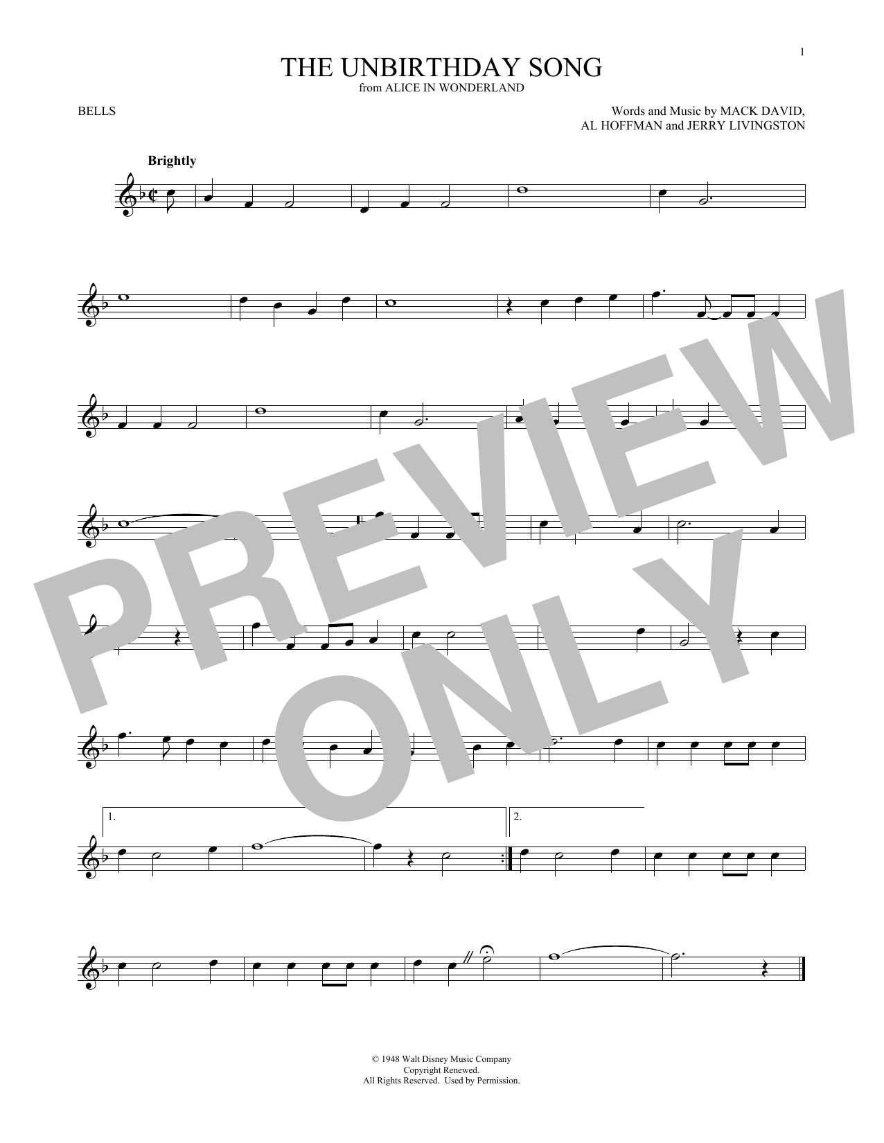 Download Al Hoffman The Unbirthday Song (from Disney's Alic Sheet Music