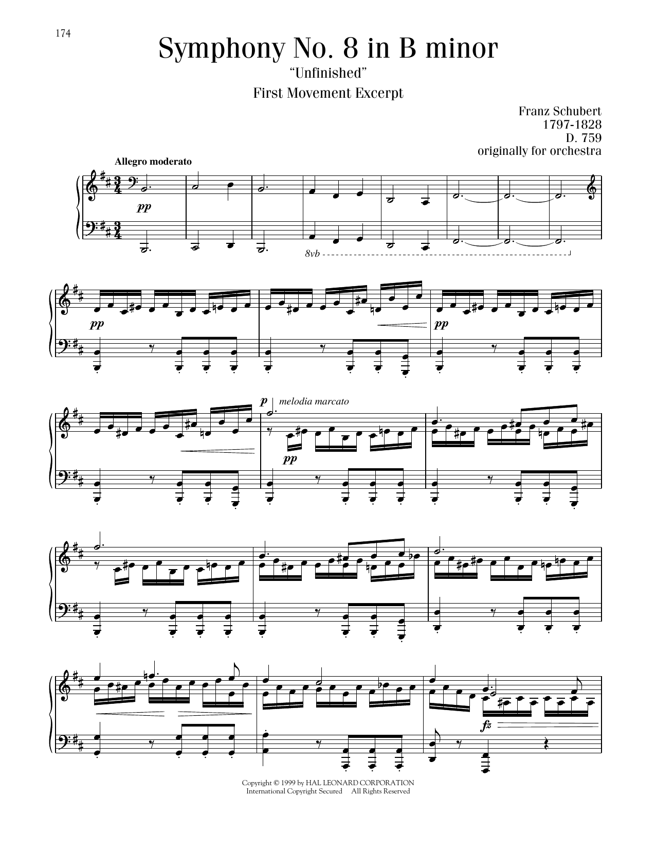 Franz Schubert The Unfinished Symphony (Theme) sheet music notes printable PDF score