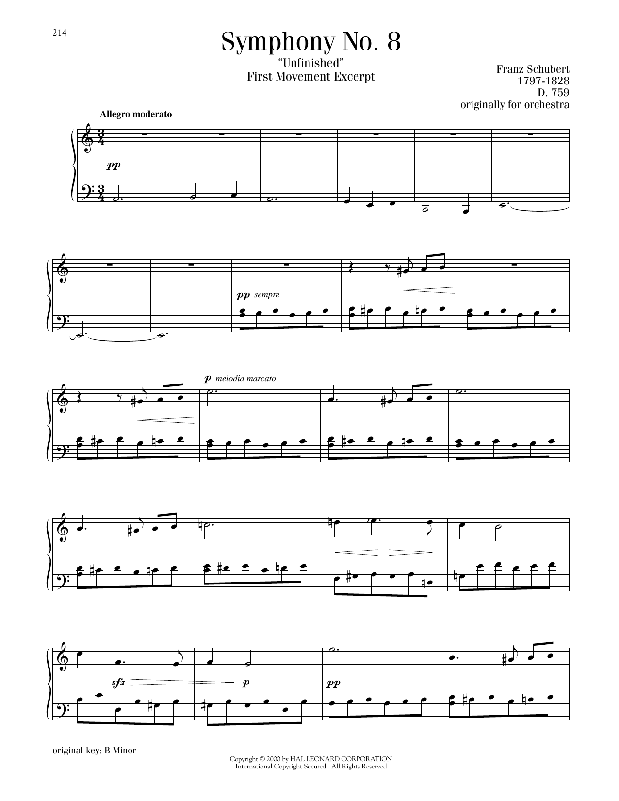 Franz Schubert The Unfinished Symphony (Theme) sheet music notes printable PDF score
