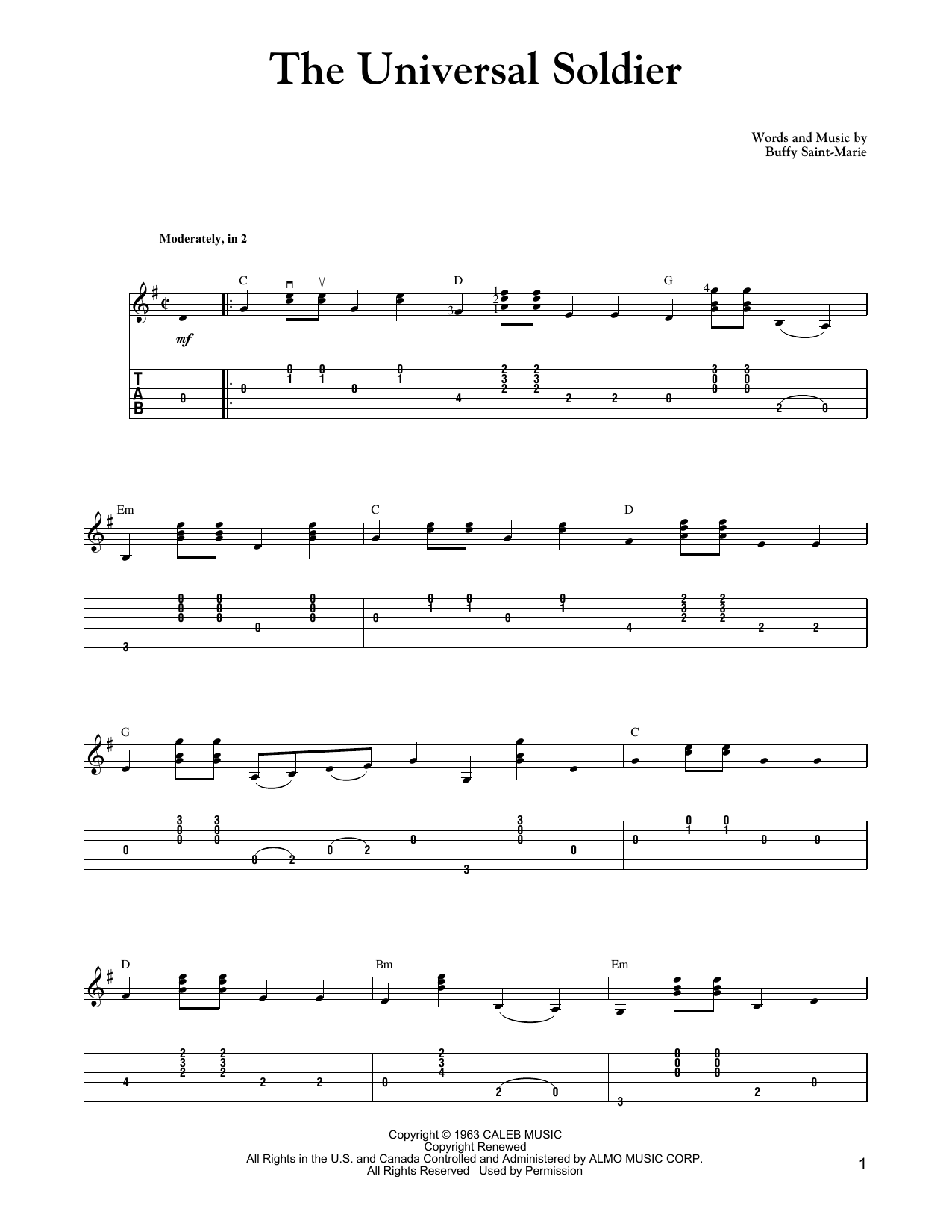 Download Carter Style Guitar The Universal Soldier Sheet Music