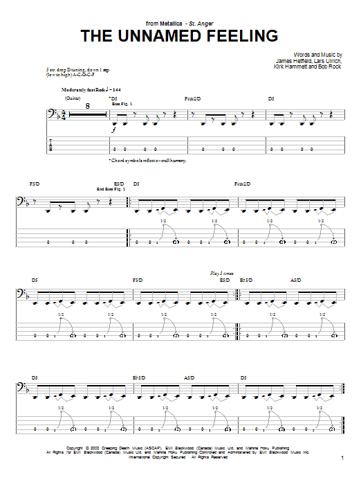 Download Metallica The Unnamed Feeling Sheet Music