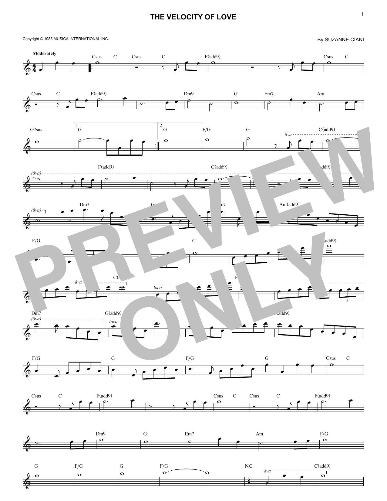 Download Suzanne Ciani The Velocity Of Love Sheet Music