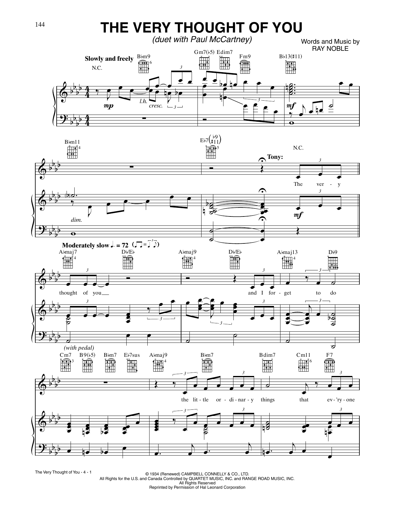 Download Tony Bennett and Paul McCartney The Very Thought Of You Sheet Music