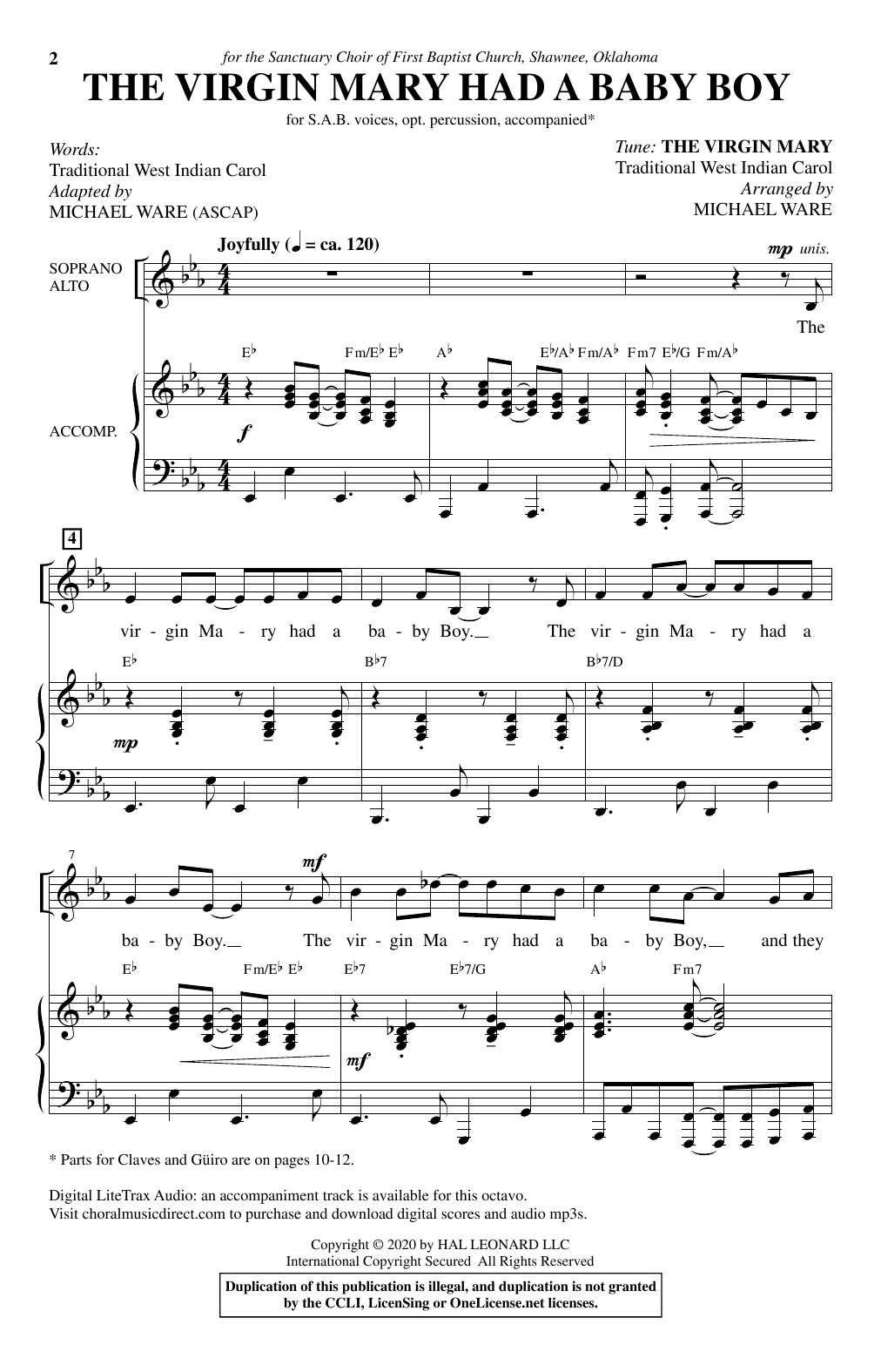 Download Traditional West Indian Carol The Virgin Mary Had A Baby Boy (arr. Mi Sheet Music