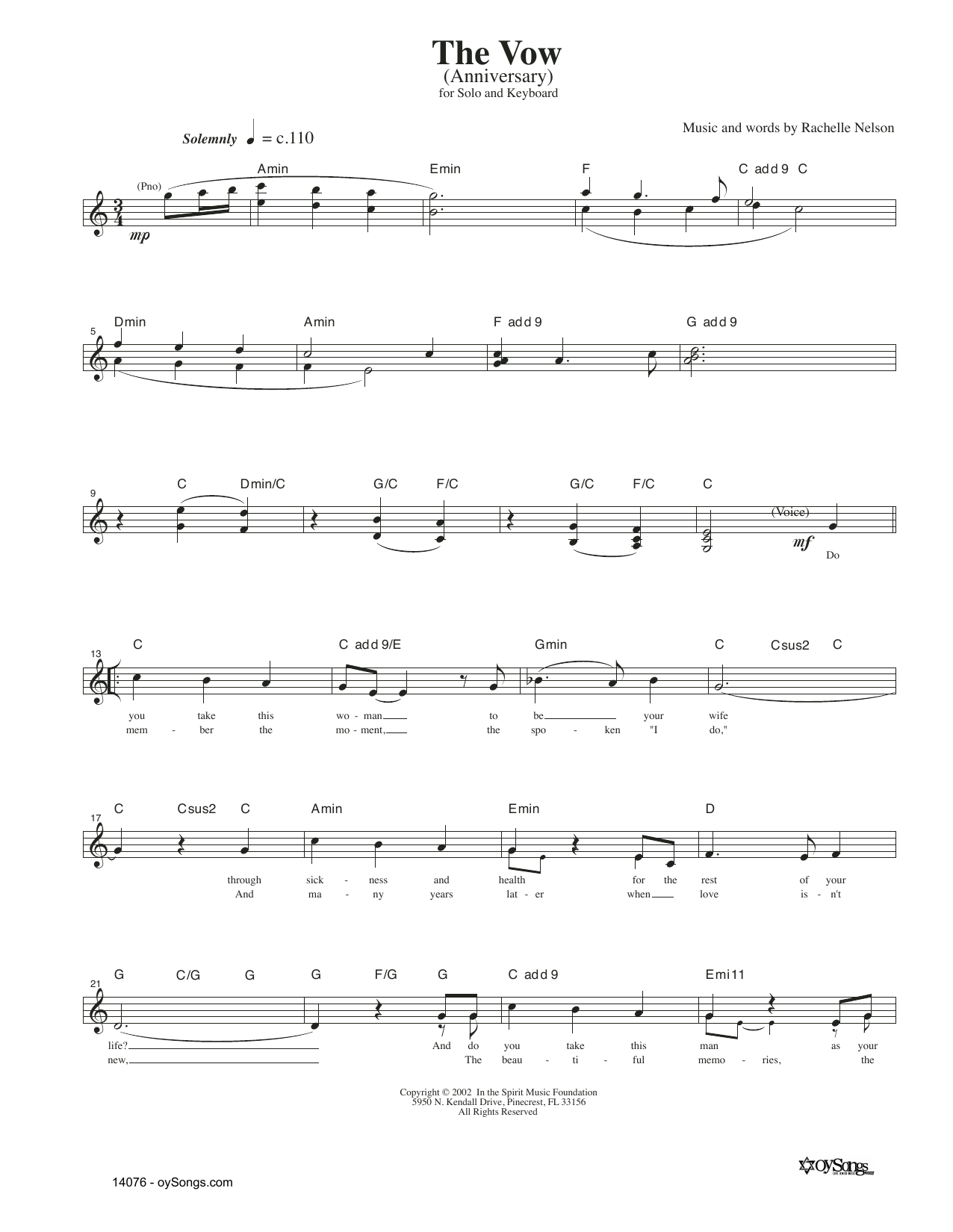 Download Rachelle Nelson The Vow Sheet Music