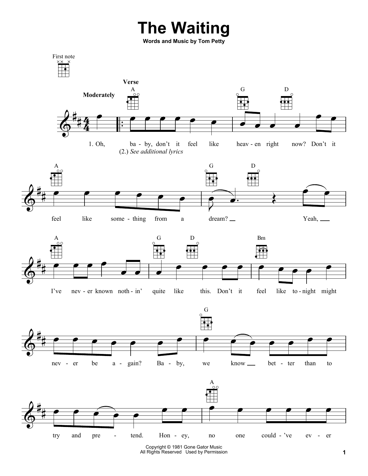Download Tom Petty The Waiting Sheet Music