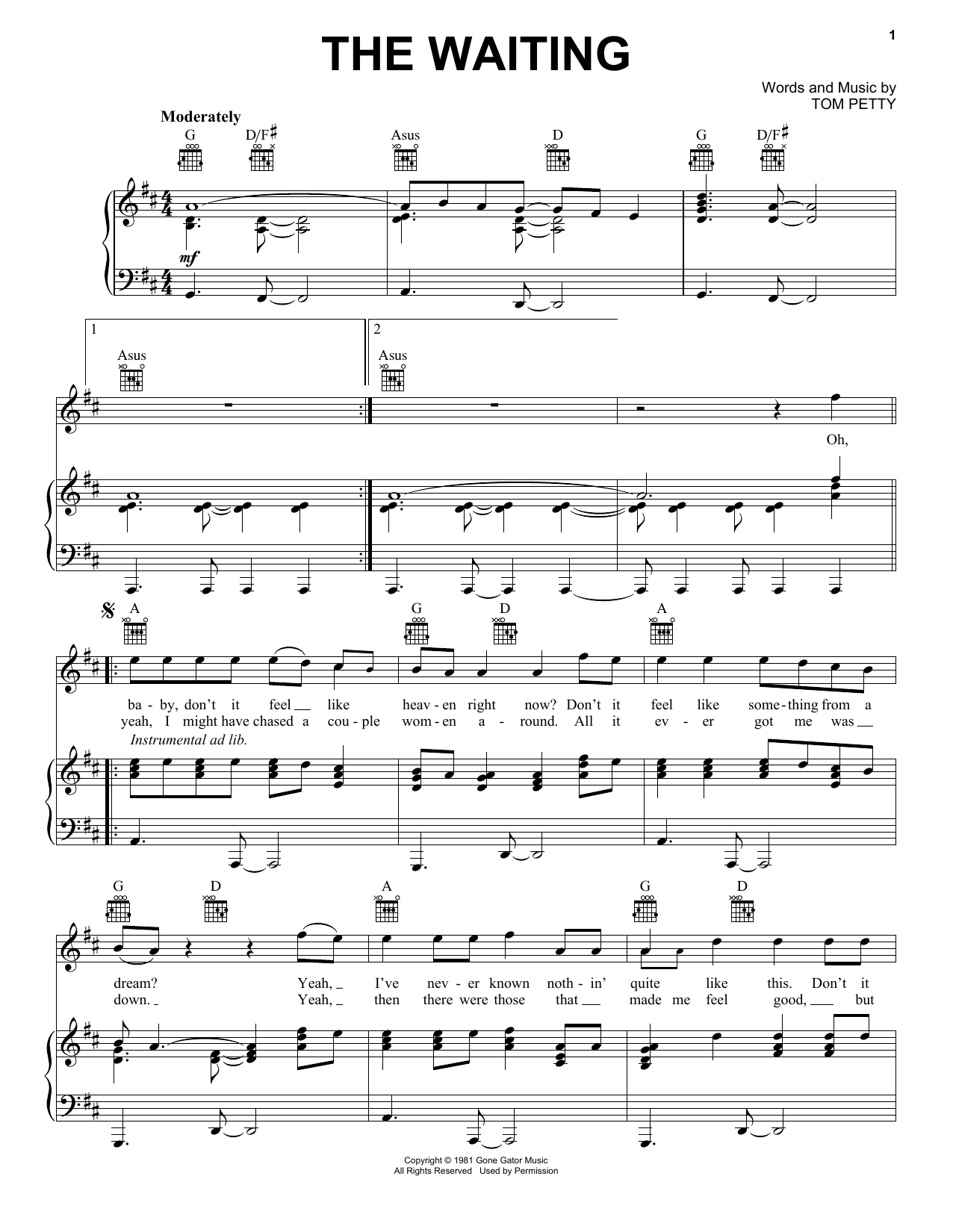 Download Tom Petty The Waiting Sheet Music