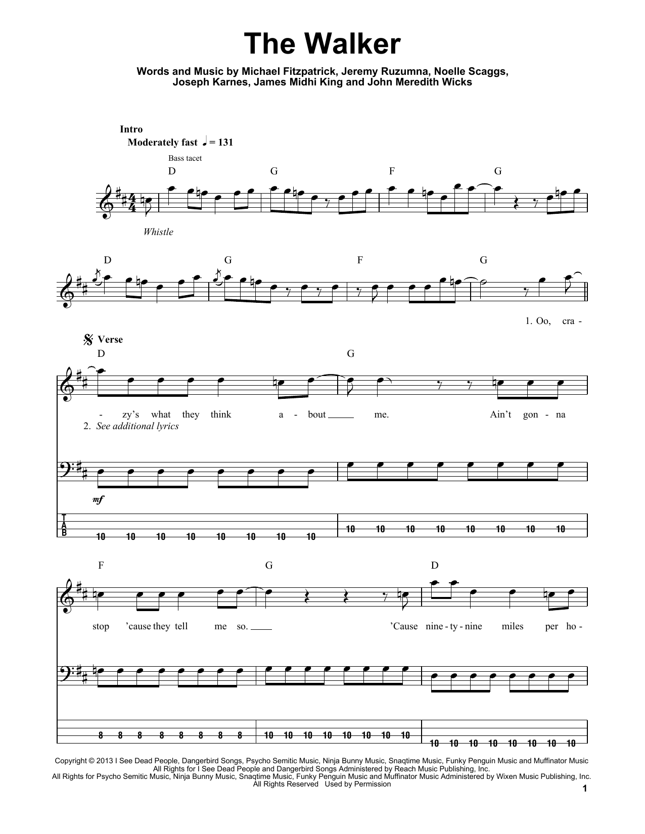 Download Fitz And The Tantrums The Walker Sheet Music