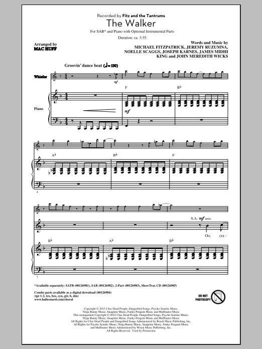 Download Fitz And The Tantrums The Walker (arr. Mac Huff) Sheet Music