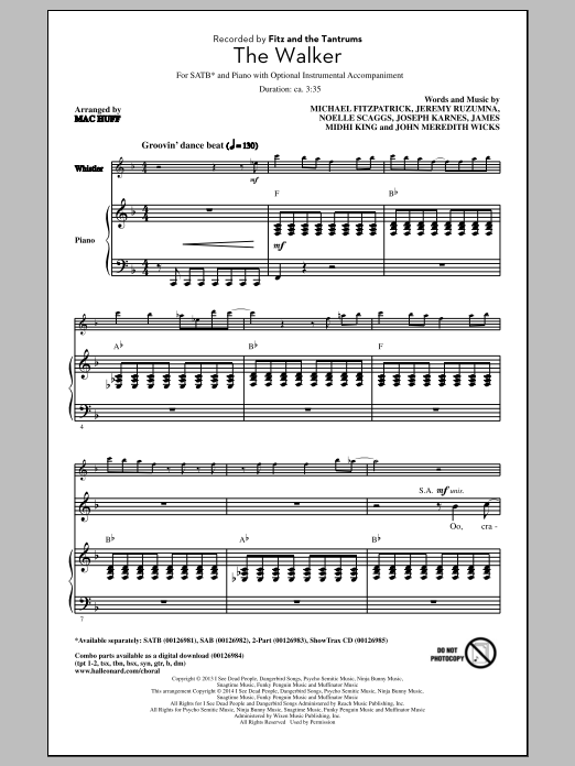 Download Fitz And The Tantrums The Walker (arr. Mac Huff) Sheet Music