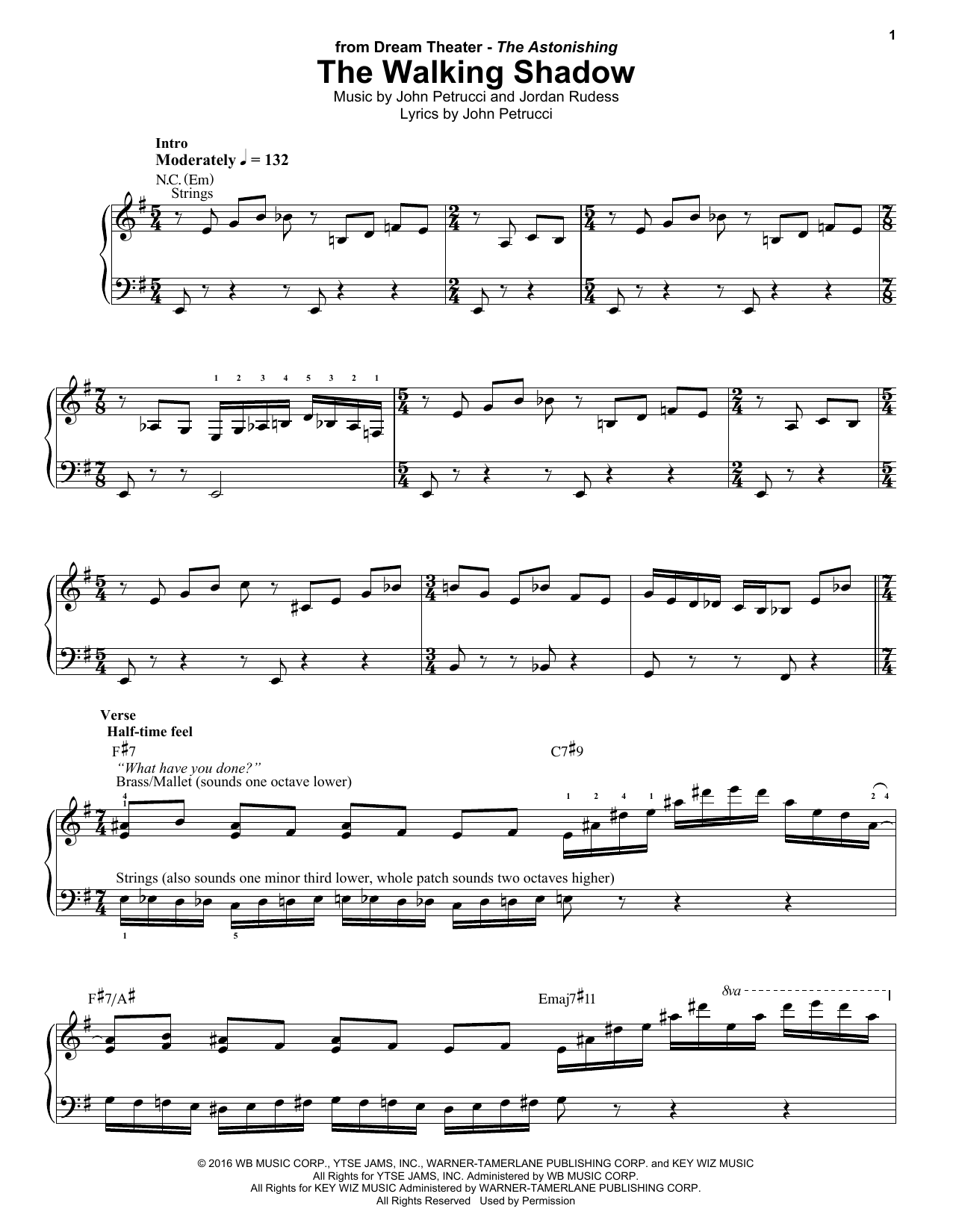 Download Dream Theater The Walking Shadow Sheet Music