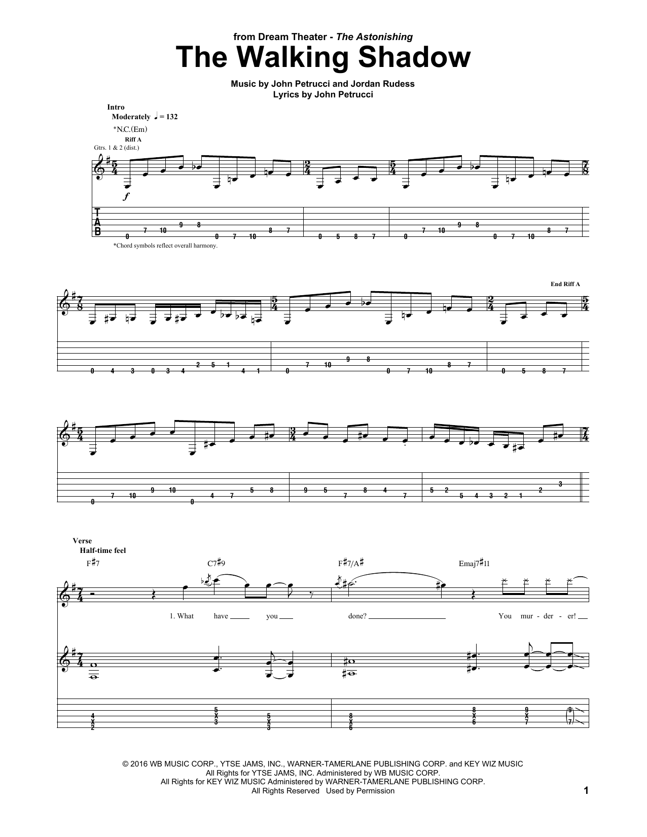 Download Dream Theater The Walking Shadow Sheet Music
