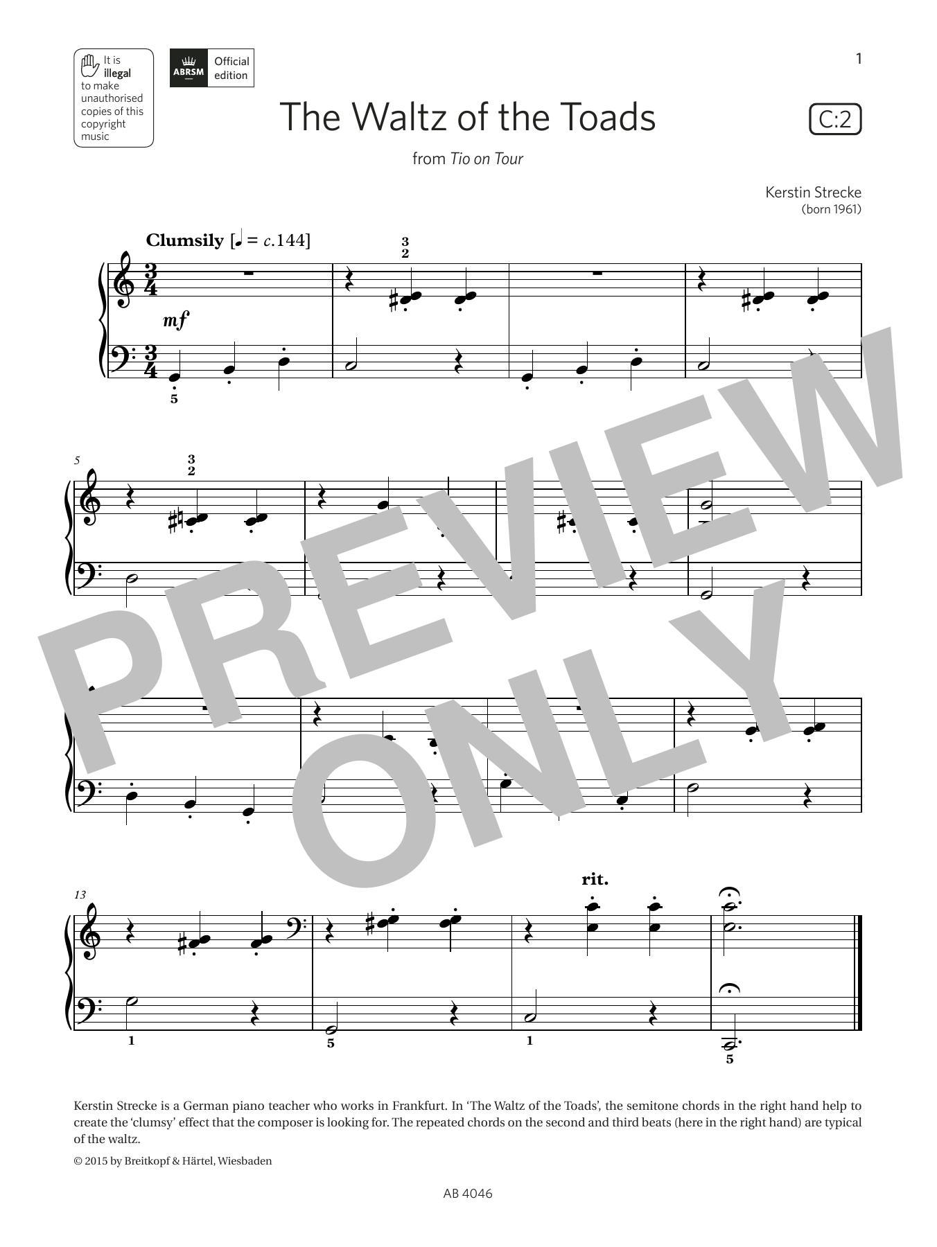 Download Kerstin Strecke The Waltz of the Toads (Grade Initial, Sheet Music