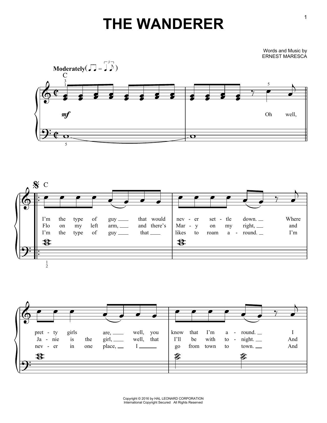 Download Dion The Wanderer Sheet Music