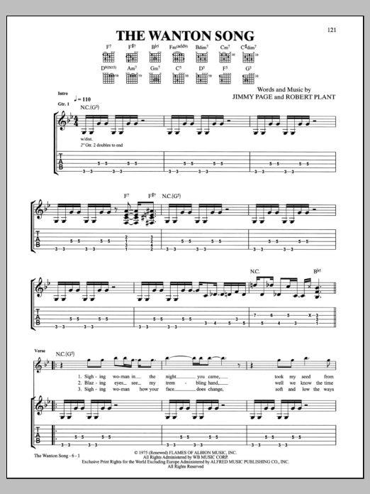 Download Led Zeppelin The Wanton Song Sheet Music