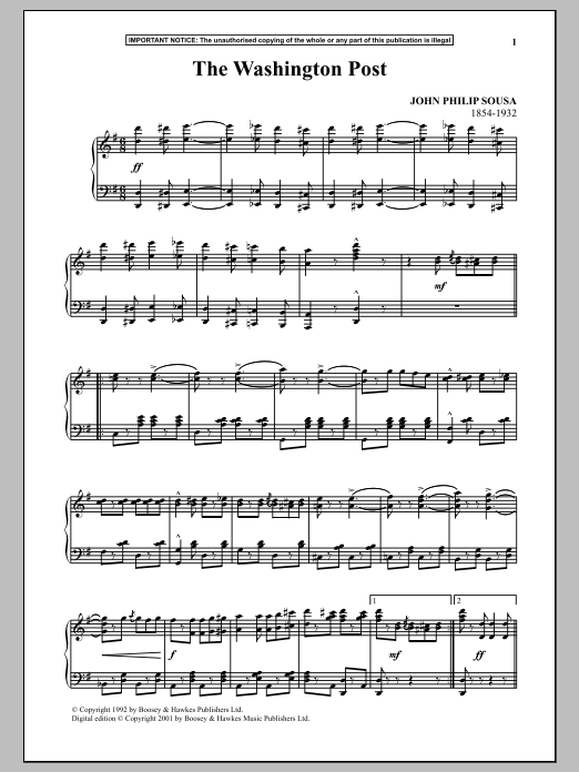 Download John Philip Sousa The Washington Post Sheet Music