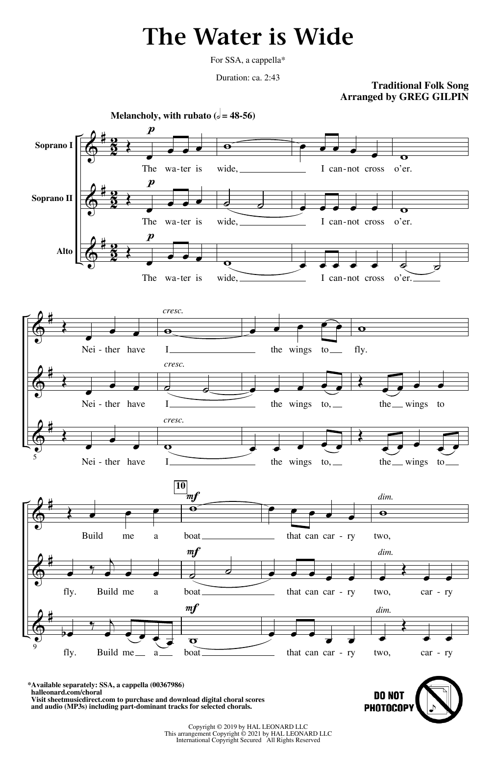 Download Traditional Folk Song The Water Is Wide (arr. Greg Gilpin) Sheet Music