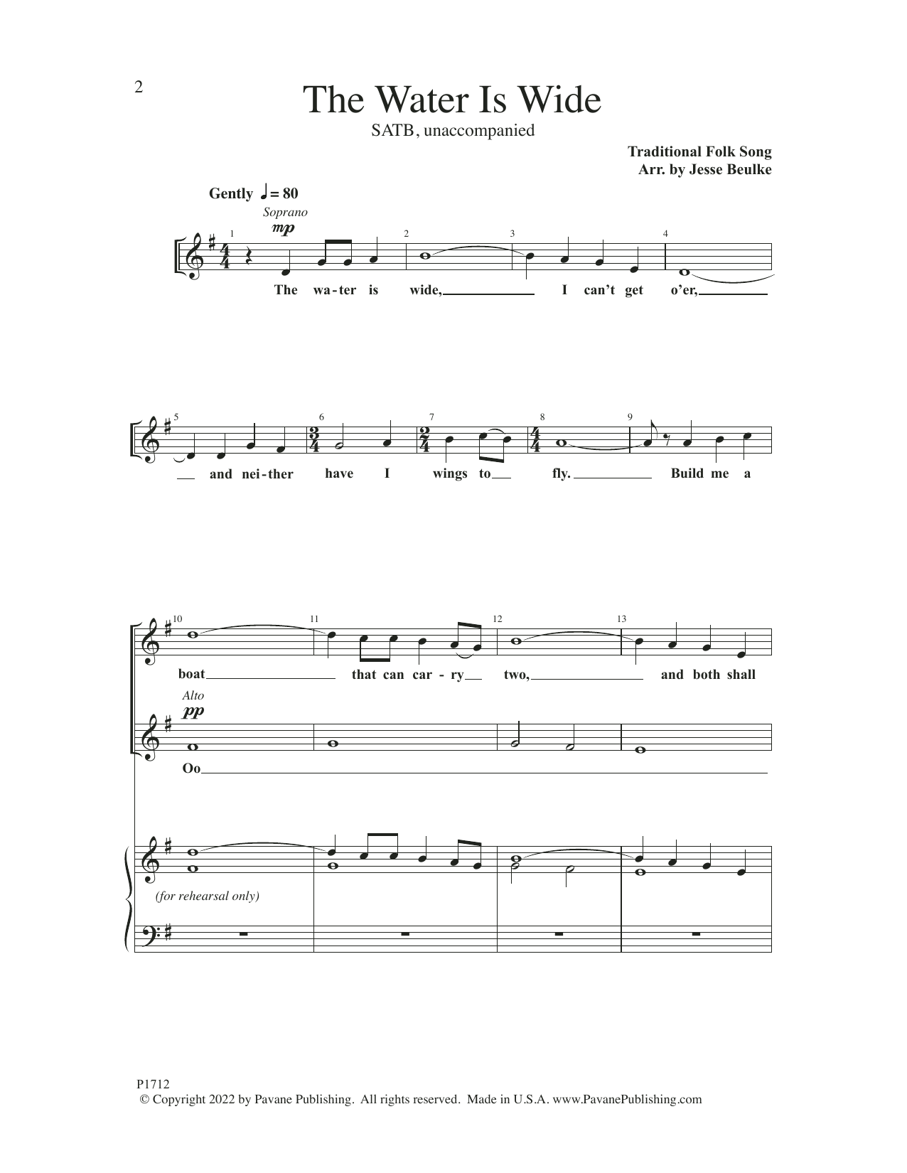 Download Traditional Folk Song The Water Is Wide (arr. Jesse Beulke) Sheet Music