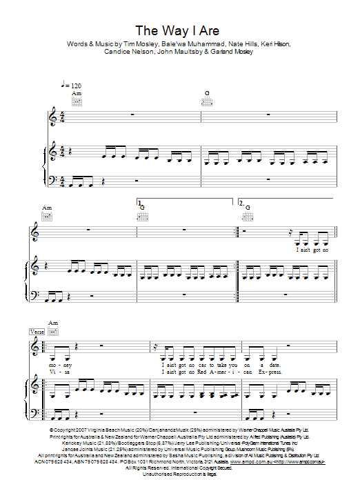 Download Timbaland The Way I Are Sheet Music