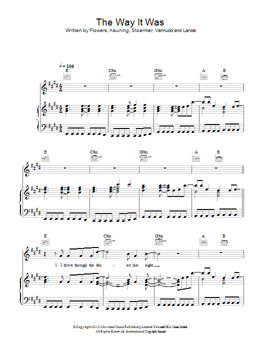 Download The Killers The Way It Was Sheet Music