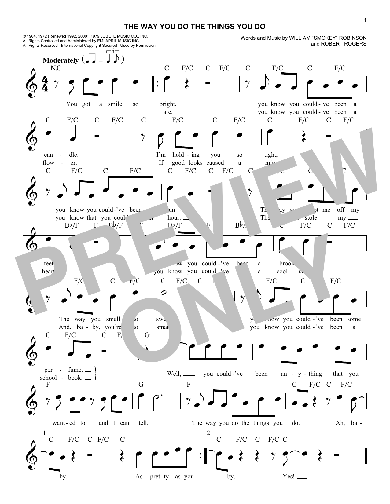 Download The Temptations The Way You Do The Things You Do Sheet Music