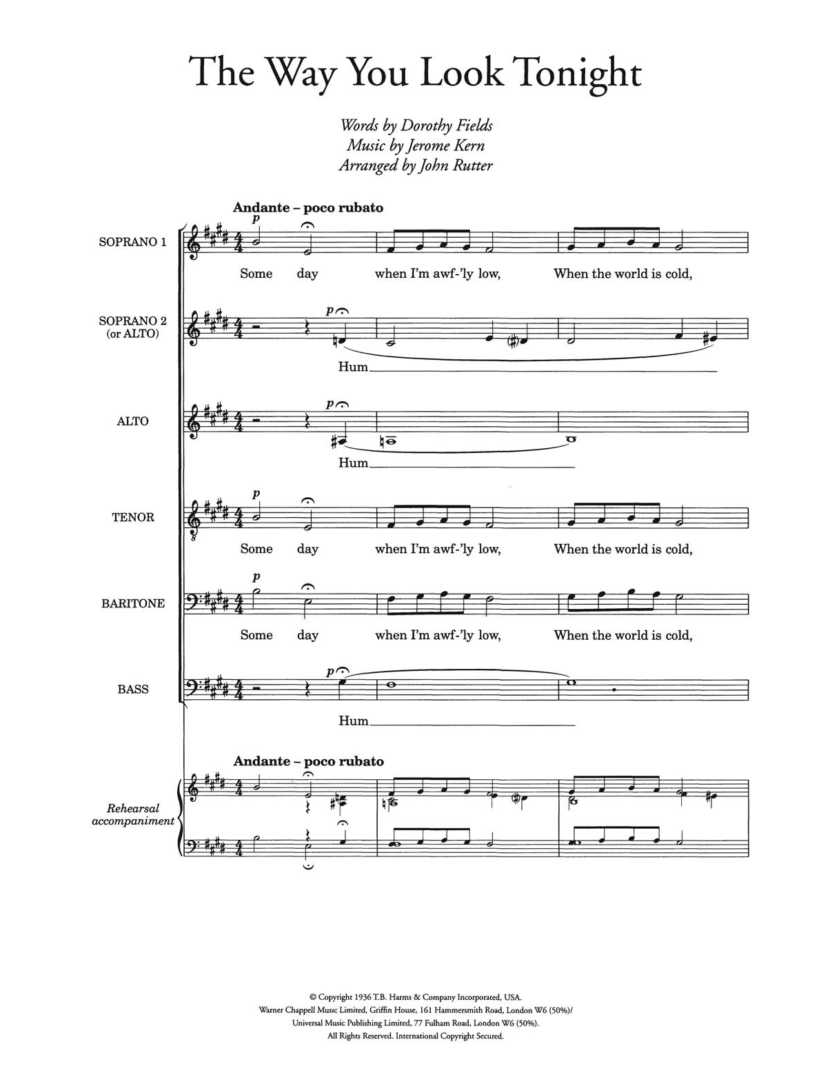 Download Jerome Kern The Way You Look Tonight (arr. John Rut Sheet Music
