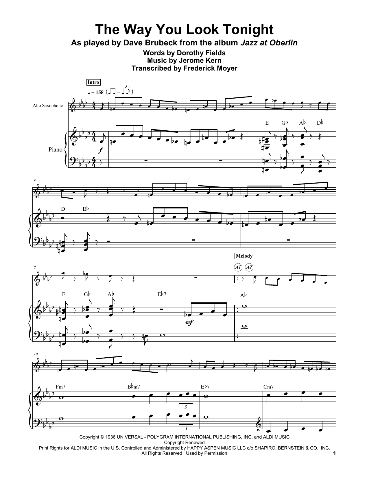 Download Dorothy Fields The Way You Look Tonight Sheet Music