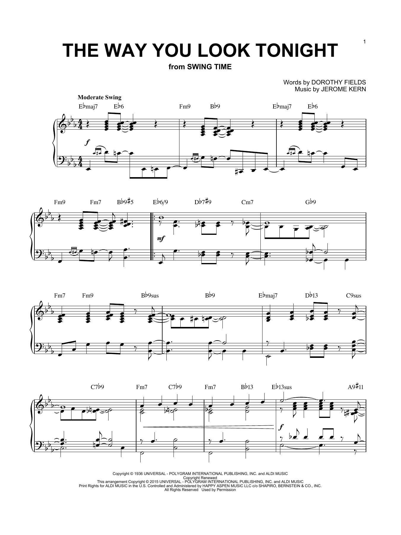 Download Jerome Kern The Way You Look Tonight [Jazz version] Sheet Music