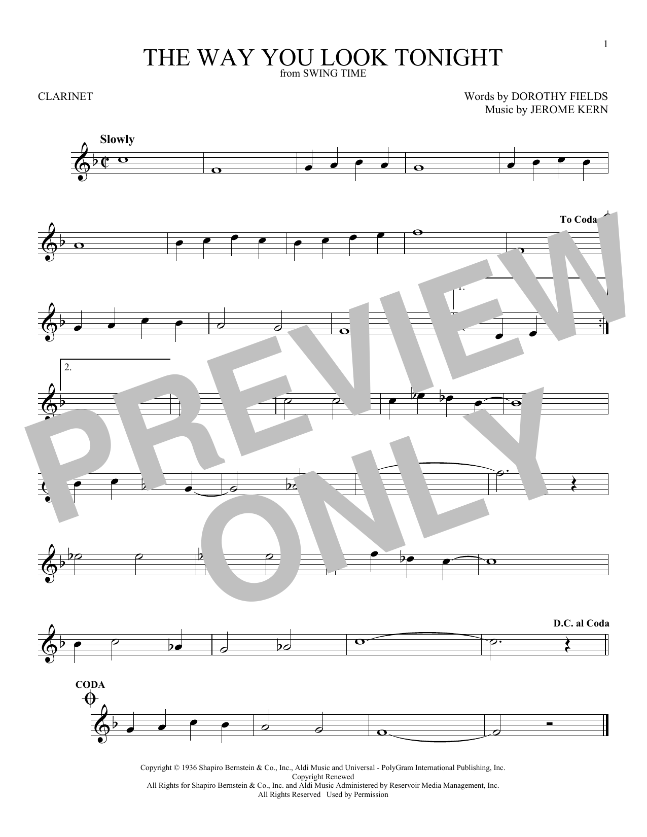 Download Jerome Kern The Way You Look Tonight Sheet Music