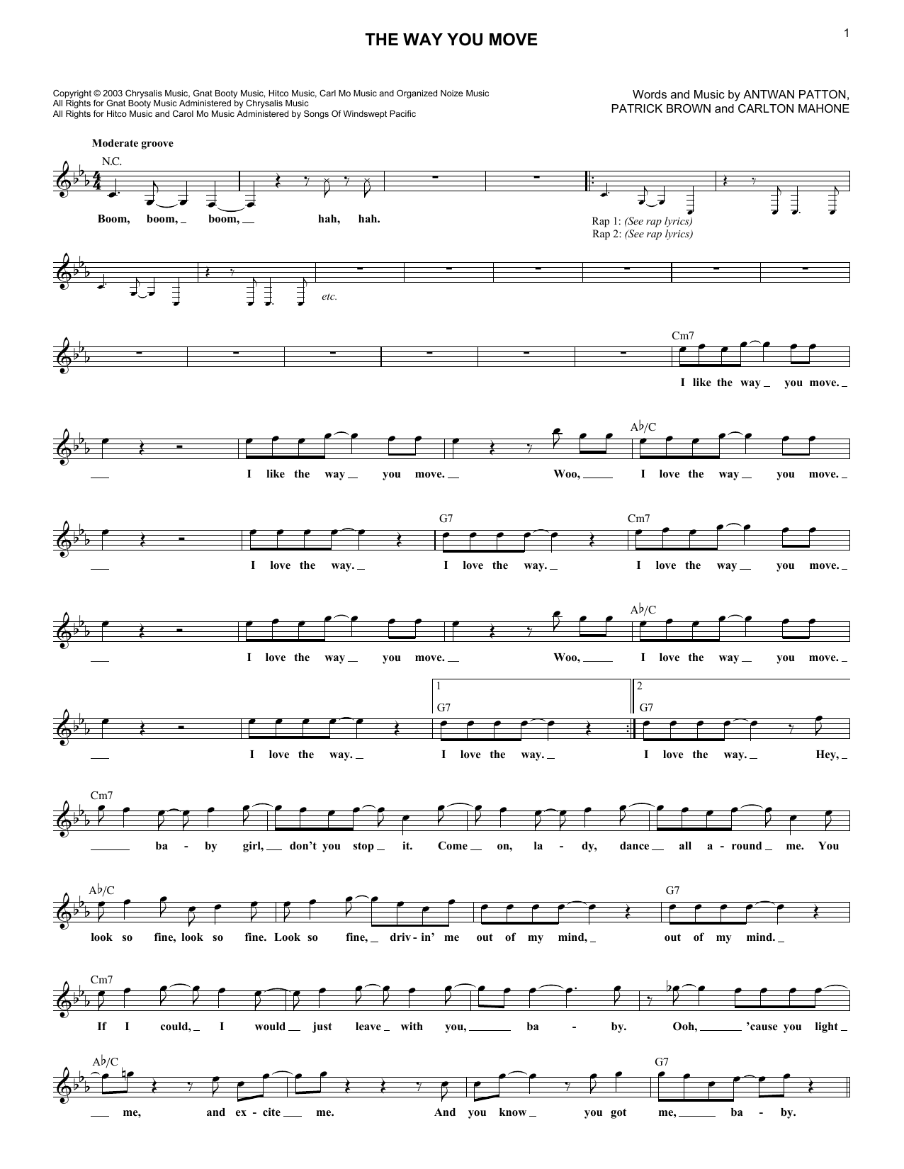 Download Outkast The Way You Move (feat. Sleepy Brown) Sheet Music