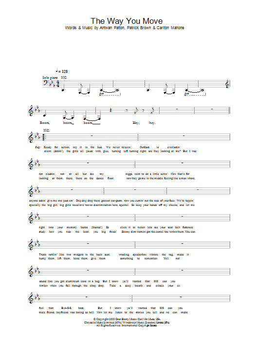 Download OutKast The Way You Move Sheet Music