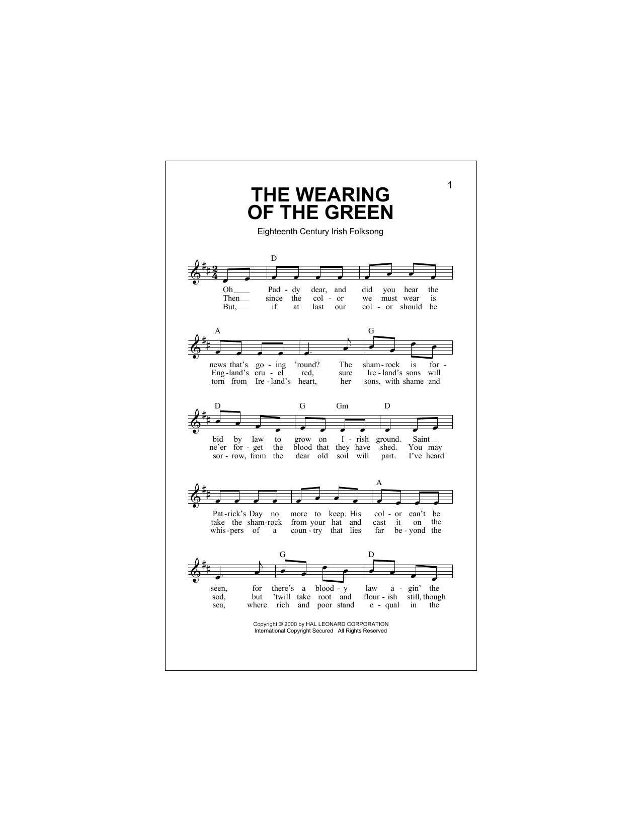 Download Irish Folksong The Wearing Of The Green Sheet Music