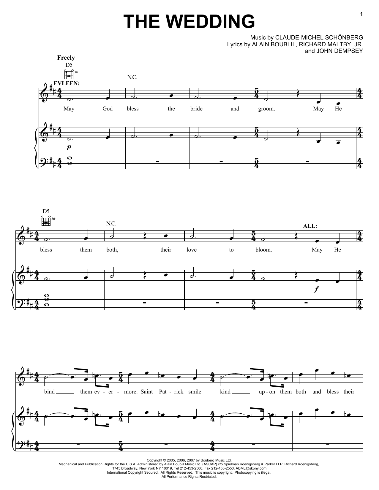 Download Boublil and Schonberg The Wedding (from The Pirate Queen) Sheet Music
