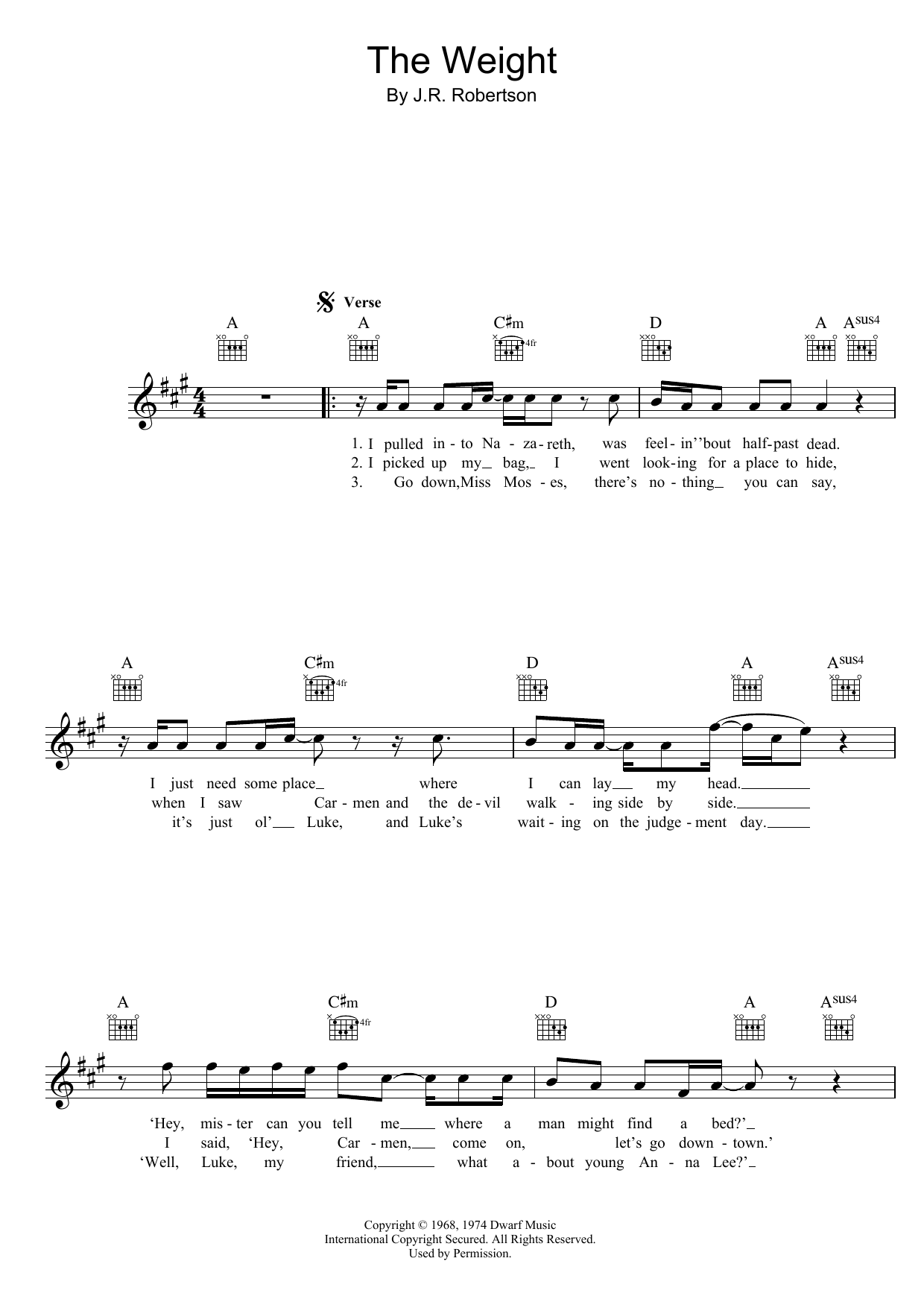 Download The Band The Weight Sheet Music