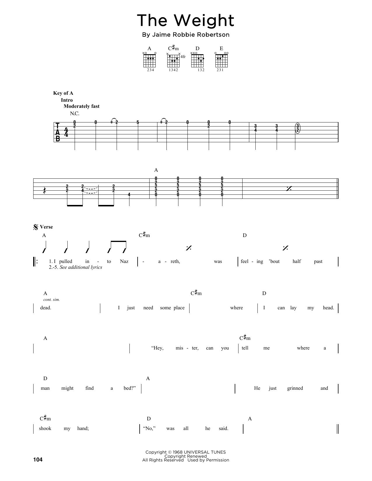 The Band The Weight sheet music notes printable PDF score