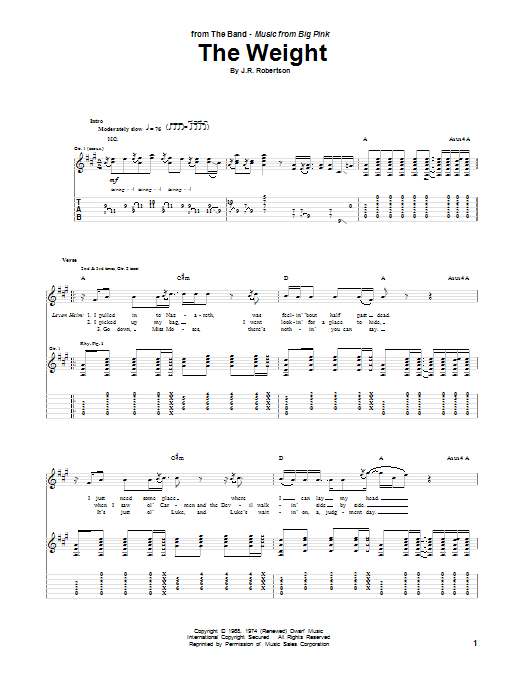 Download The Band The Weight Sheet Music