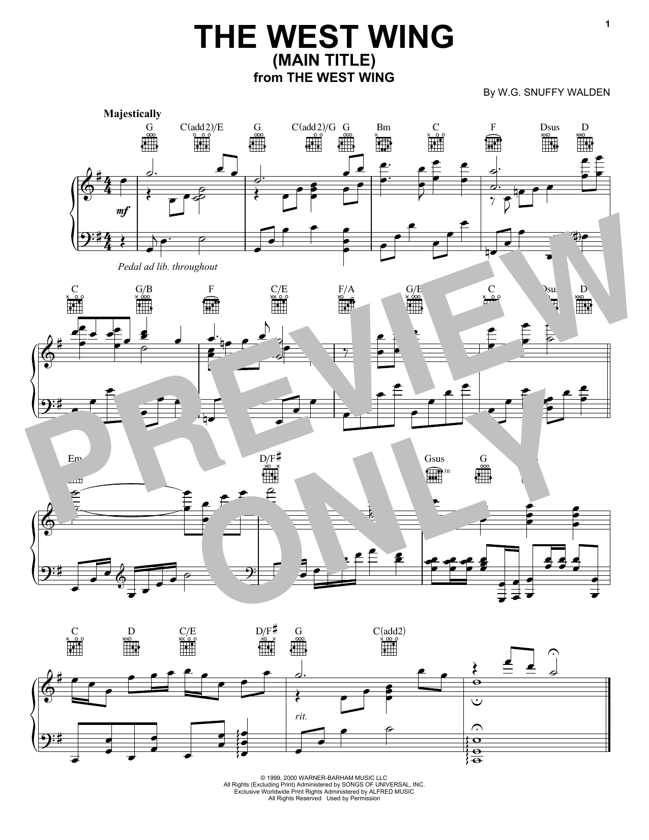 Download W.G. Snuffy Walden The West Wing (Main Title) Sheet Music
