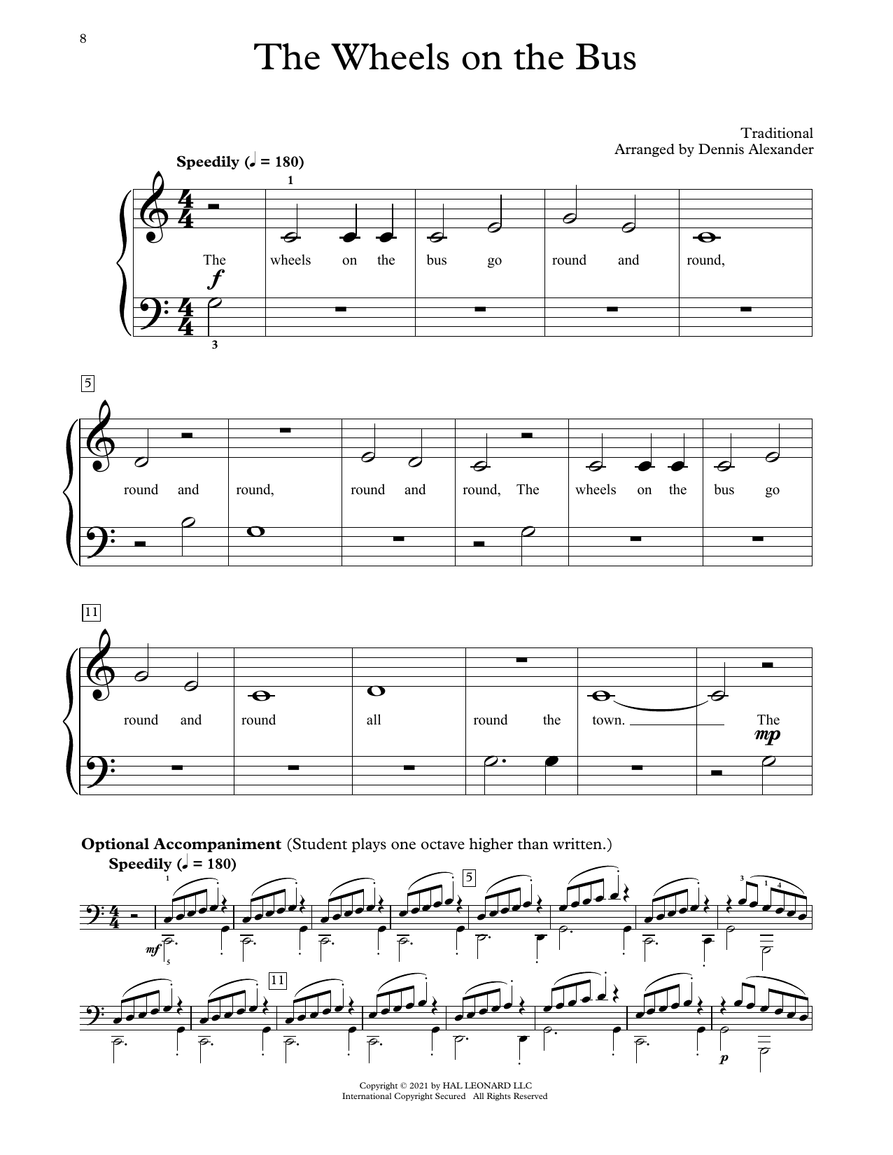 Download Traditional The Wheels On The Bus (arr. Dennis Alex Sheet Music