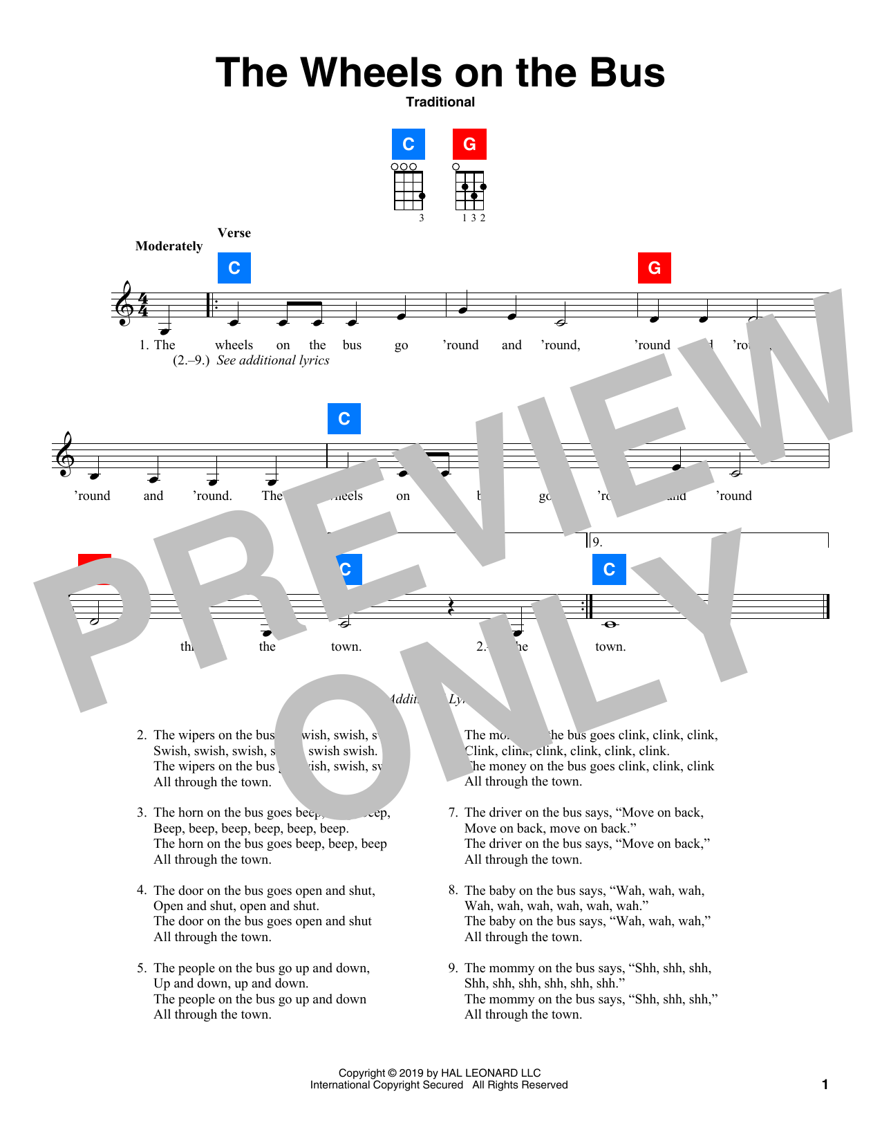 Download Traditional The Wheels On The Bus Sheet Music