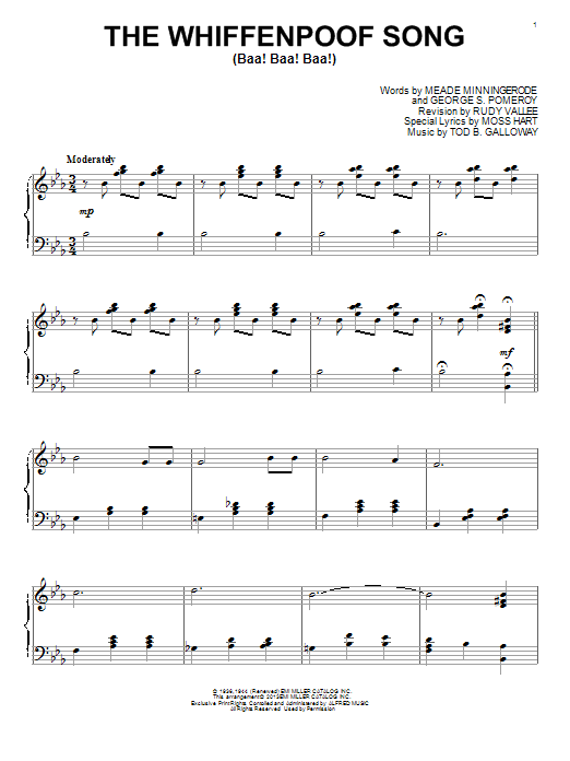 Download Rudy Vallee The Whiffenpoof Song (Baa! Baa! Baa!) Sheet Music