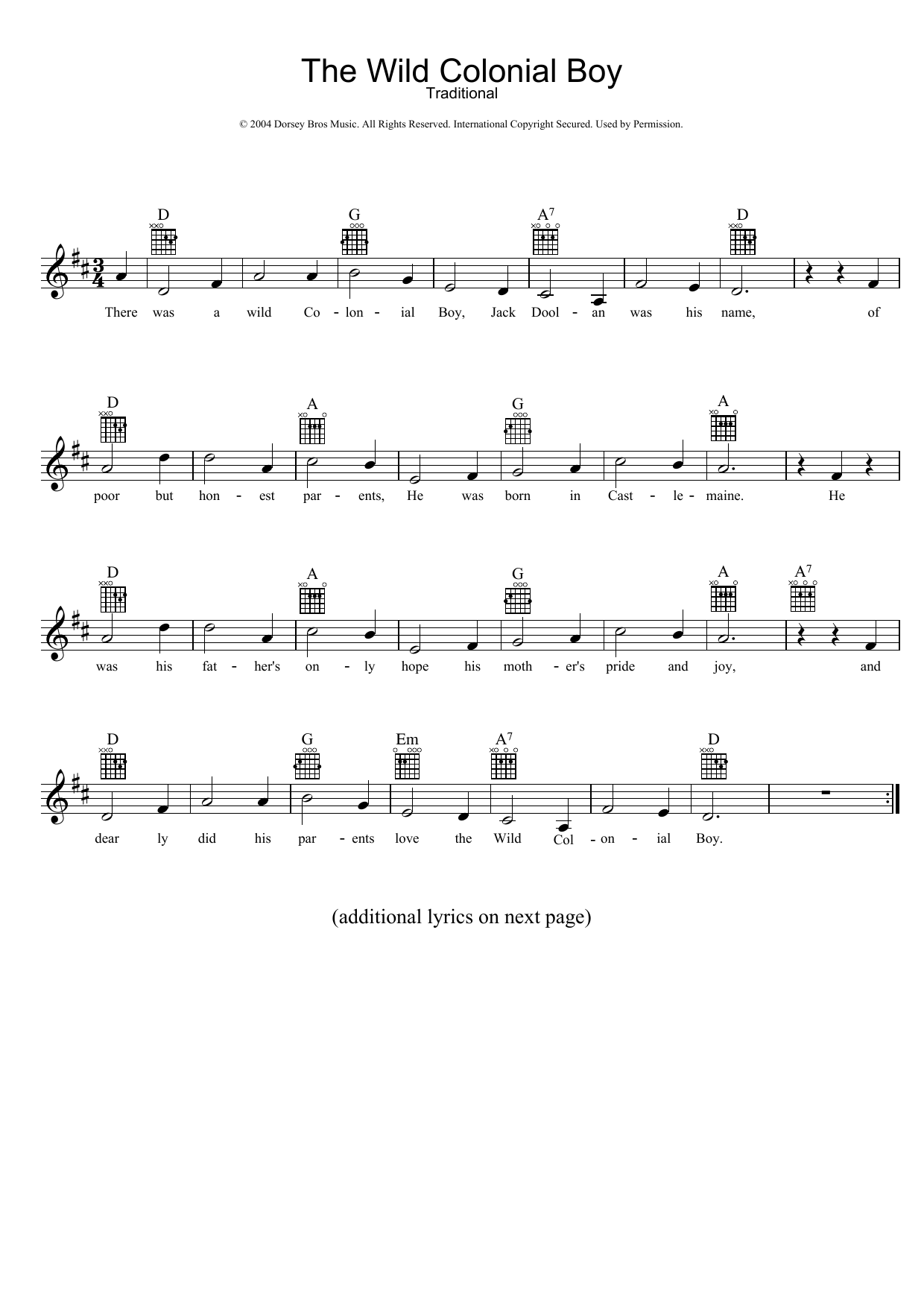 Download Traditional The Wild Colonial Boy Sheet Music