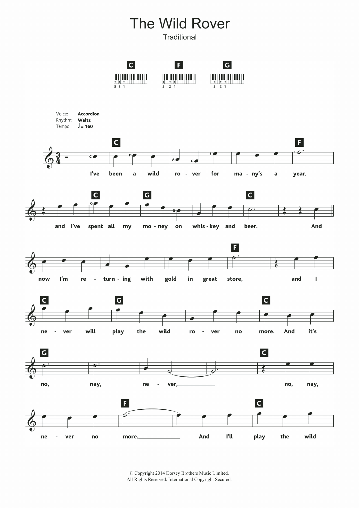 Download Traditional The Wild Rover Sheet Music