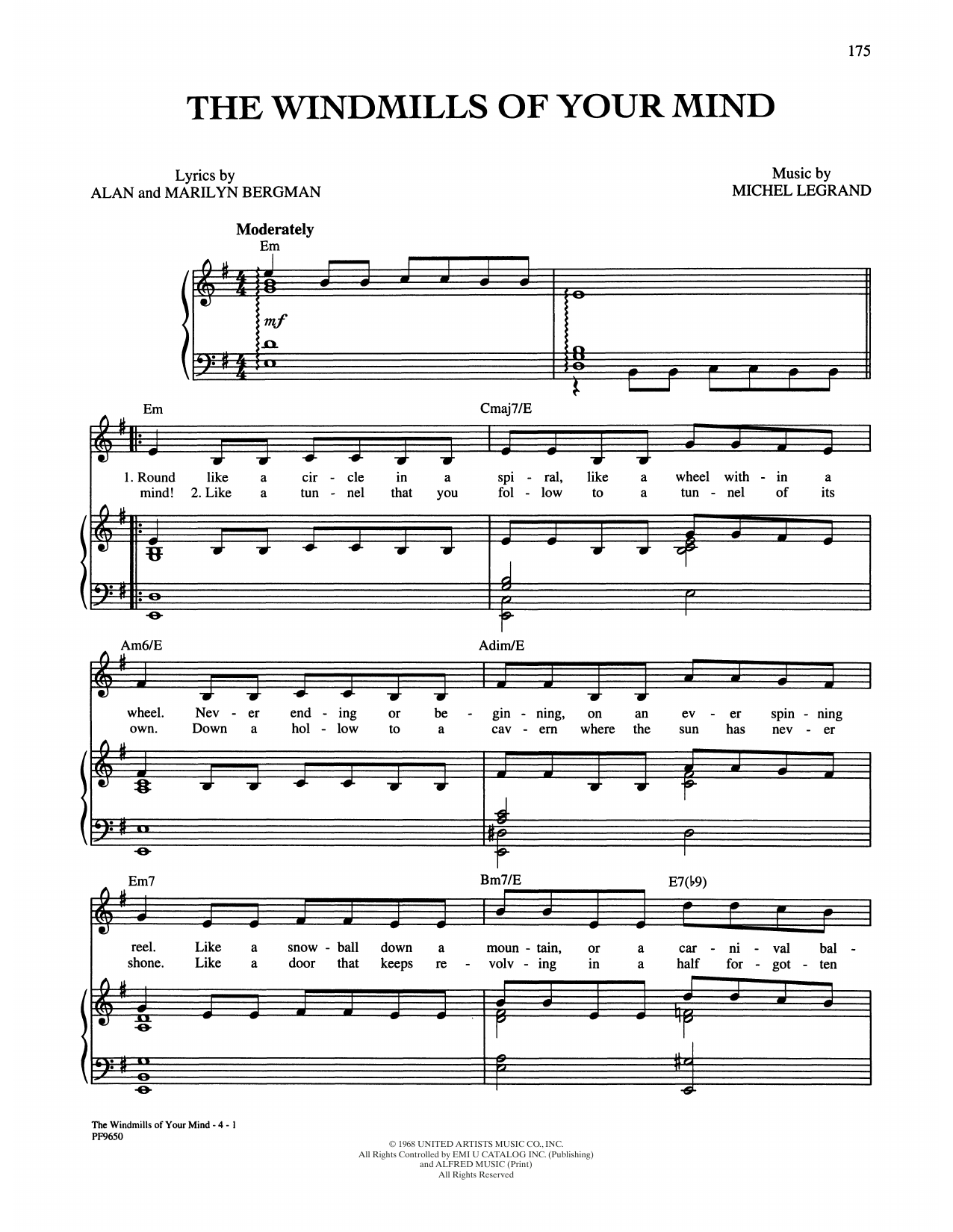Download Alan and Marilyn Bergman and Michel The Windmills Of Your Mind Sheet Music