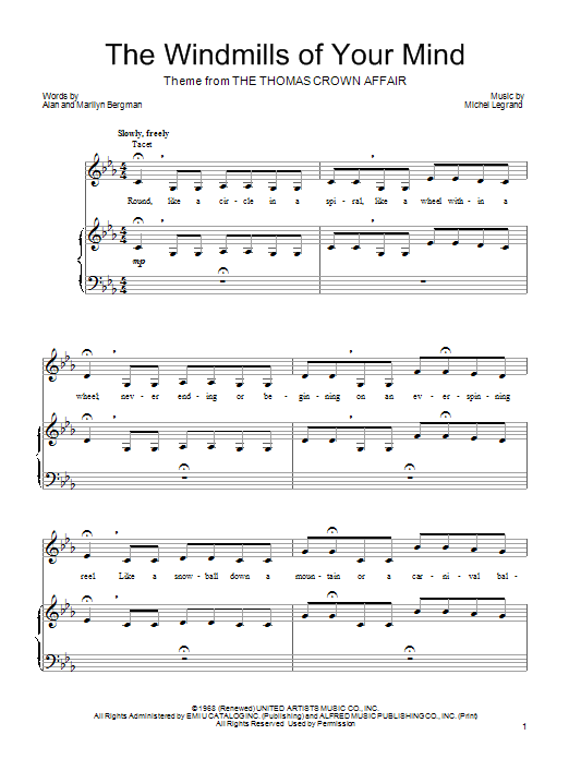 Download Barbra Streisand The Windmills Of Your Mind Sheet Music