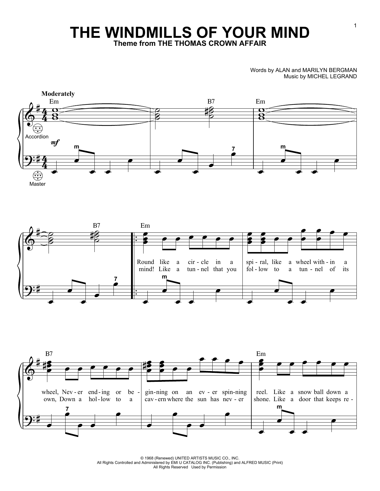 Download Various The Windmills Of Your Mind Sheet Music