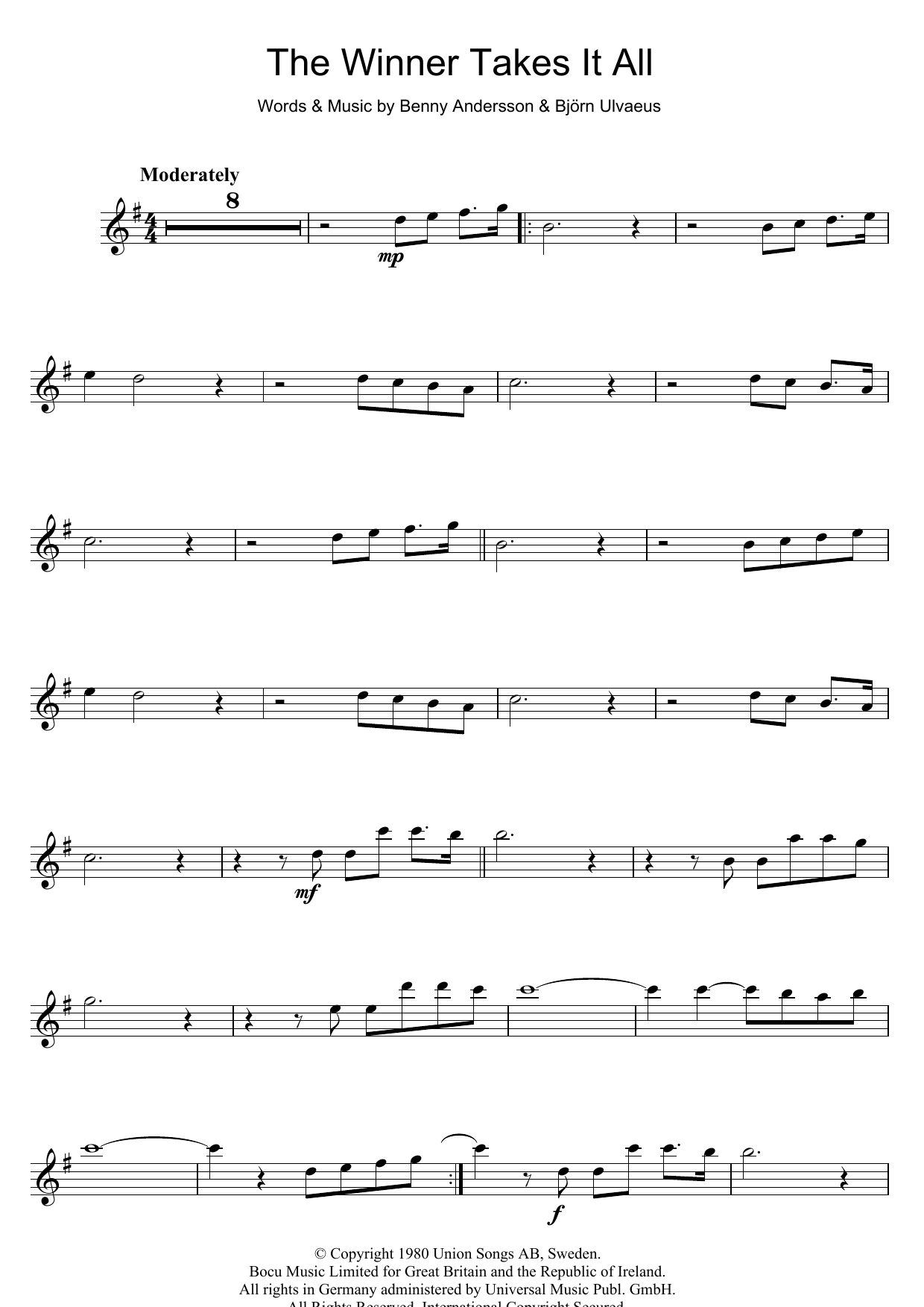Download ABBA The Winner Takes It All Sheet Music