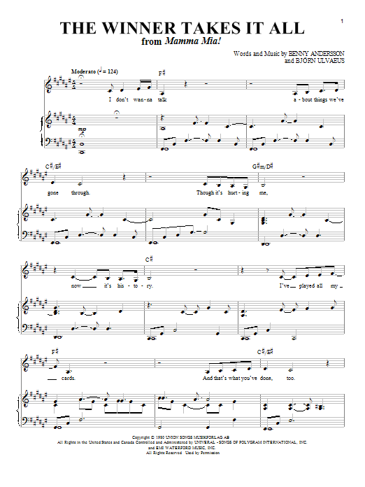 Download ABBA The Winner Takes It All Sheet Music