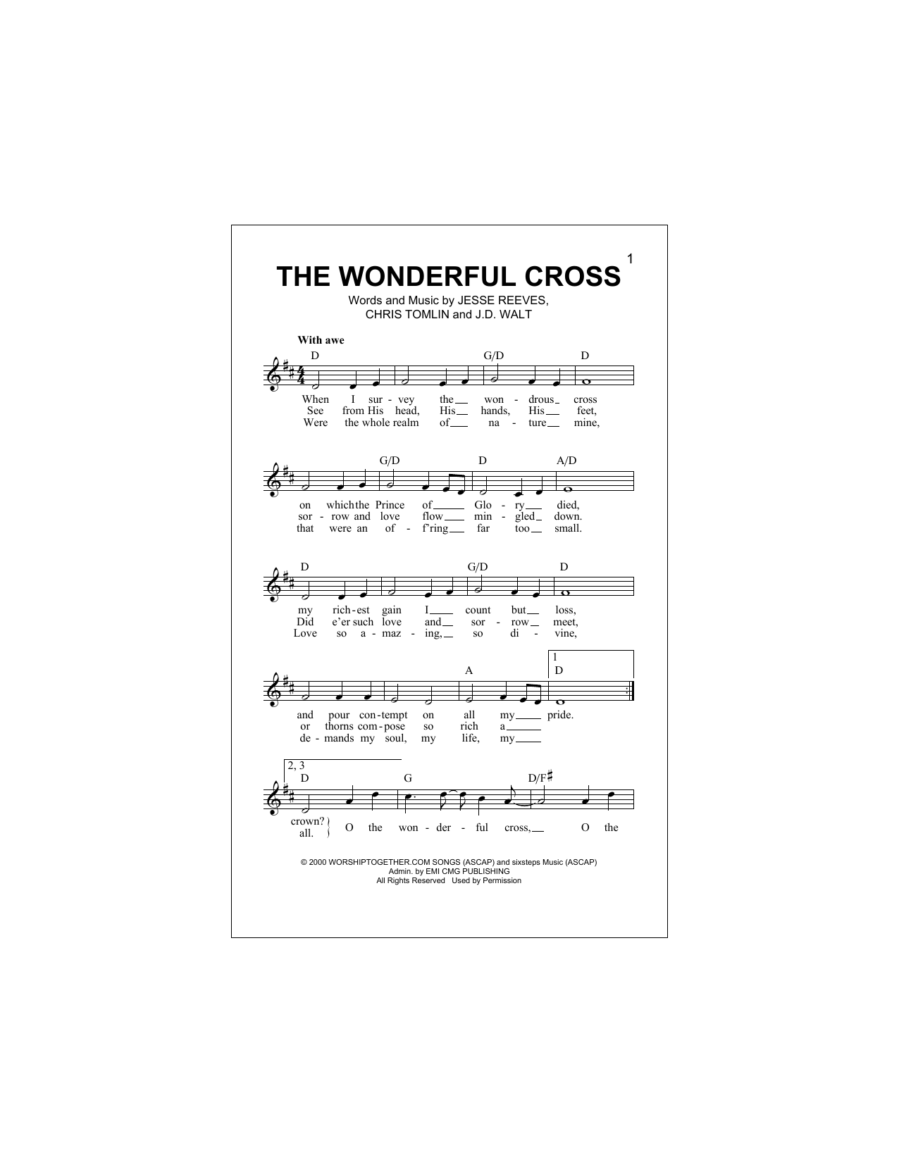 Download Chris Tomlin The Wonderful Cross Sheet Music