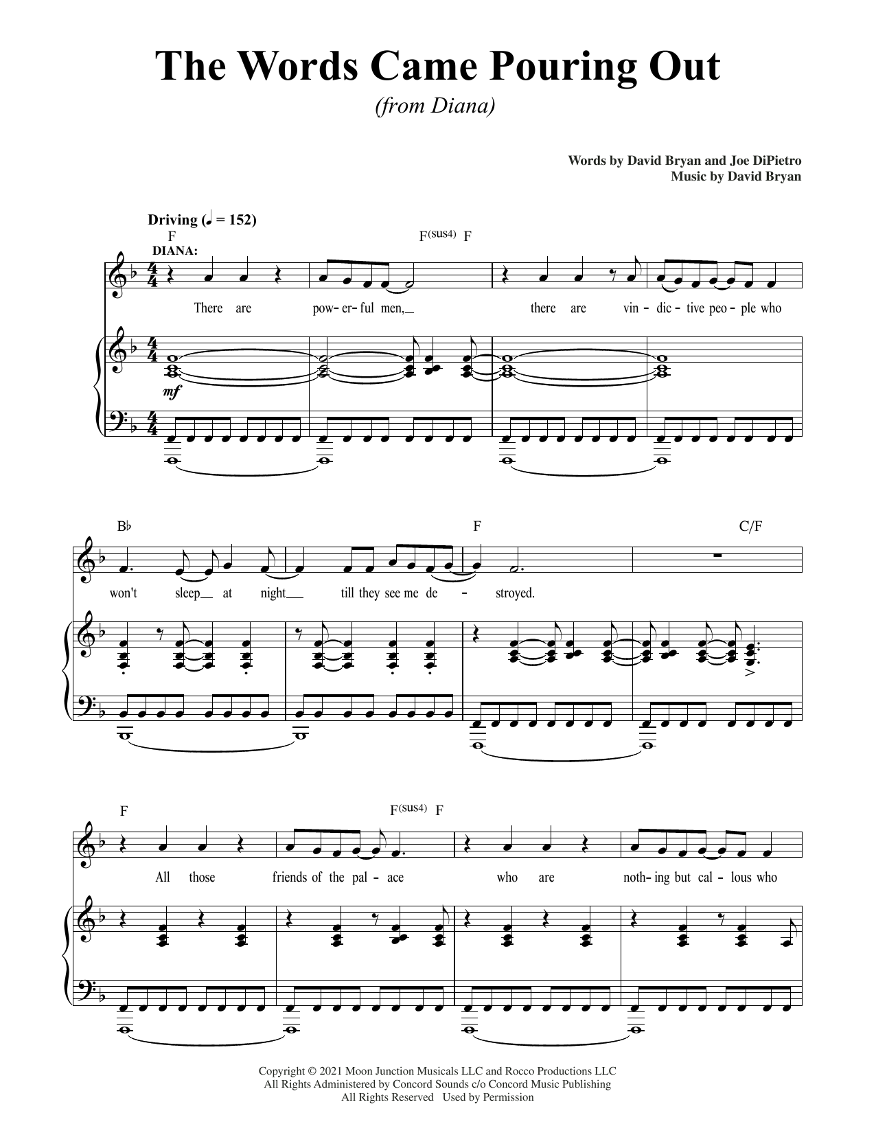 Download David Bryan & Joe DiPietro The Words Came Pouring Out (from Diana) Sheet Music