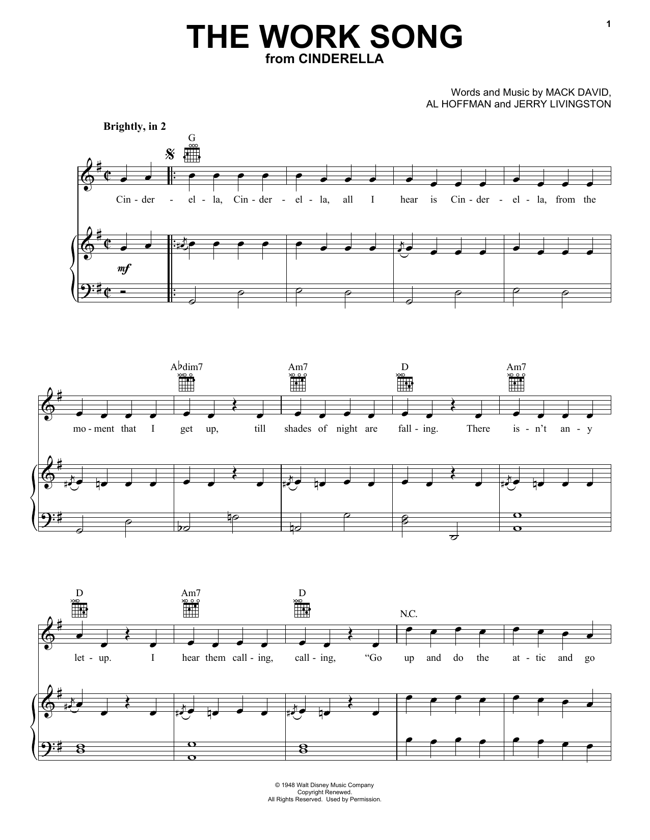 Download Jerry Livingston The Work Song (from Disney's Cinderella Sheet Music